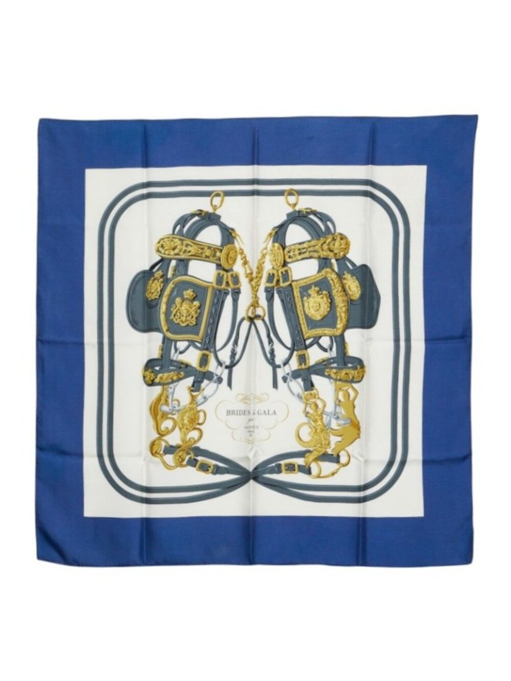Hermes Carre 90 Brides de Gala Ceremonial Bridle Scarf Blue Multicolor Silk